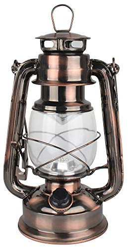 LED Hurricane Lamps, Warm White Battery Operated Camping Hurricane Lantern, Antique Metal Hanging Storm Lantern with Dimmer Switch, 15 LEDs, 150 Lumen for Indoor or Outdoor Usage (Copper)