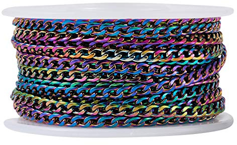 Givenny 16,4 fot 304 rostfritt stål pansarkedjor länkar 4,5 x 3 x 1 mm färgglada olödda metallvridna kabelkedjor med plastspole för gör-det-själv halsband armband smyckestillverkning
