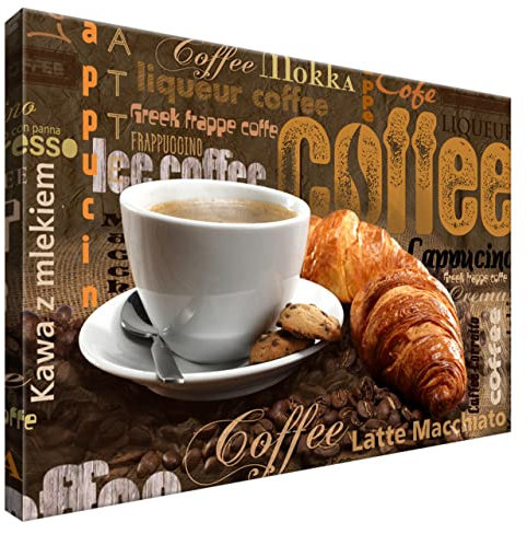 Estika Leinwand bilder - Appetitlicher Kaffee - 60x40 cm, 1 teilige kunstdruck - Wandbilder wohnzimmer, schlafzimmer, Moderne wanddeko, Bild auf leinwand - Küche bilder - 4704A_1E
