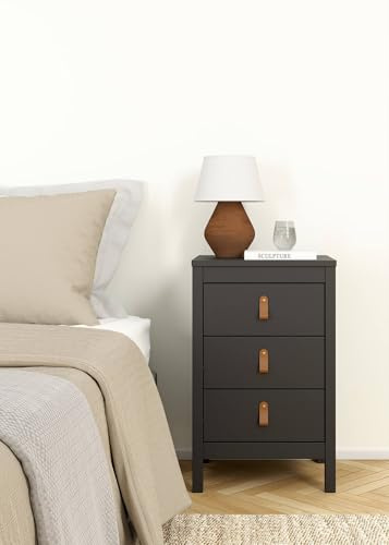 Dmora Mesita de Noche Mirabelle, cómoda Baja, Mesa de Noche, Estante de Cama, 44 x 38 x 70 cm, Negro, Tablero aglomerado melamínico