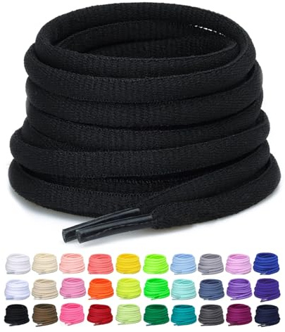 Puzeam Lacets Ovales de Sport [ 2 Paires ] lacets de Chaussures Demi Ronds les Course de Baskets de Running - Largeur 6 mm,16 couleurs au Choix Noir 120