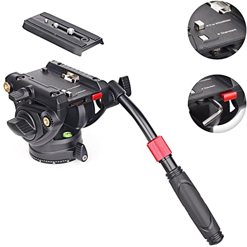 Professional Tripod Head Fluid Drag Pan GEEHOPE GH-12, Video Fluid Head with 1/4 and 3/8 in Screws Sliding Plate for Heavy Duty Tripod, Monopod, Video Cameras and DSLR Cameras, Max Load 12kg
