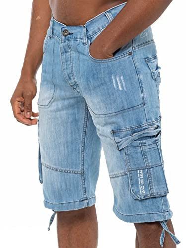 989Zé ENZO Mens Shorts EZS404 Raw Combat Cargo Pockets Casual Knee Length Denim Half Pants LSW 44