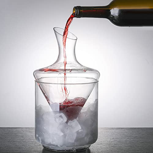 AXUYU Wine Decanter Chiller Set with Ice Bucket, 1000ml Cooler Glass Carafe, Perfect for Red and White Wine, Accessories for Cocktails and Bar