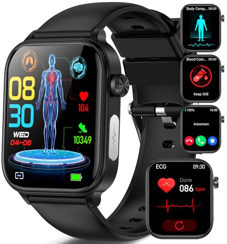 Smartwatch Uomo ECG+HRV/Acido Urico/BMI/Sonno, 1.96''𝐆li𝐜𝐞𝐦𝐢𝐚 Orologio con Funzione Telefono, 24h Frequenza cardiaca SPO2 Pressione Sanguigna Temperatura Corporea Monitoraggio Per Android/iOS