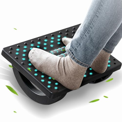 CasaZenith Foot Rest for Under Desk at Work - Ergonomic Foot Stools for Under Office Desk - Rocking Footrest with Roller Massager - Leg Rest for Chair, Computer Gaming -13 L x 9.6 W x 5 H