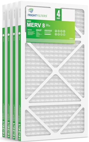 TRIGHTFILTERS 14 x 24 x 1 luftfilter 4-pack, MERV 8 veckat dammförsvar luftfilter ersättning luftkonditionering HVAC ugnsfilter, hållbar och lätt