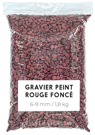 Landare Gravier Coloré Rouge 1,8Kg - Pierres de Couleur - Gravier - Gravier Decoratif - Gravier pour Vases et Pots (6-9 mm) (Rouge foncé)