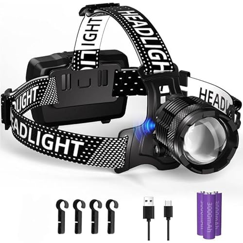 SENDALE Lampe Frontale LED Rechargeable,Ultra Puissante 100000 Lumens 4 Modes Lampe Frontale avec Capteur, Batterie 9000mAh Zoom IP65 Étanche Angle de 90 ° Réglable pour Camping en Extérieur