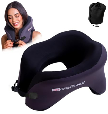 Cozy Komfort 𝐓𝐎𝐏 𝐂𝐇𝐎𝐈𝐂𝐄 Ergonomic Memory Foam Travel Neck Pillow – Face Down & Upright Support – Breathable Washable Cover, Adjustable Strap – Plane, Train, Car & Office Naps – Compact Travel