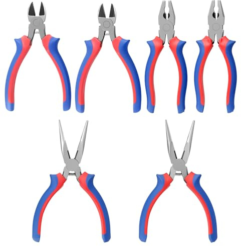 SYUTBOU Juego de 6 Alicates de Acero Cromo Vanadio 16cm - Alicates Combinados, Punta Fina y Cortadores Laterales para Trabajos Eléctricos y Reparaciones Domésticas