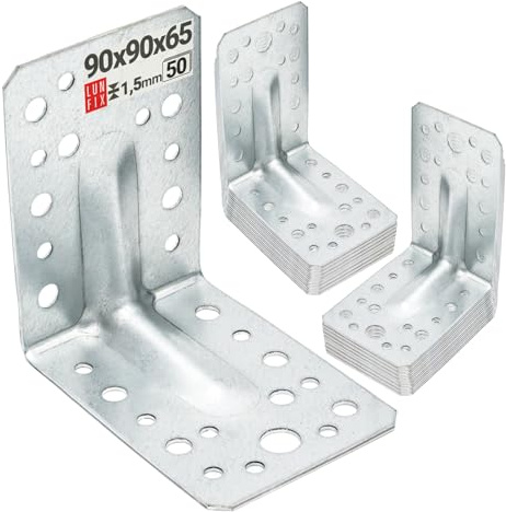50 Equerre metal renforcées 90x90x65x1,5 mm, fixation meuble