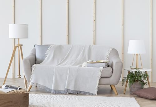 Todocama - Colcha Multiusos Sofa, Manta Foulard, Plaid para Cama, Cubresofa Cubrecama, Jarapas, Fabricado en España, Clásica. (125x180cm, Gris Claro)