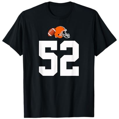 Americano Fútbol Casco Estilo Vintage Número 52 Camiseta