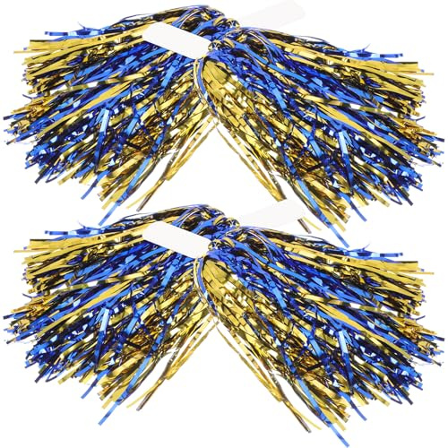 ABOOFAN Lot de 6 Pompons de Cheerleading Poignées Plates en PP Couleurs Bleu Métallique et Or Légers et Réutilisables Accessoires pour Spectacles de Danse et Compétitions Sportives