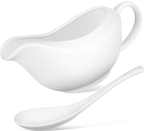 TOYZFRIENDY Salsera de Cerámica con Cucharón, Dispensador de Salsa para Steak, Capacidad Media, Resistente a Altas Temperaturas, Apta para Uso en Cocina y Comedor, Adecuado para Servir Carnes