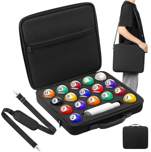 EHJAOOHH Bolsa de bolas de billar de 17 agujeros, tela Oxford, bolsa de almacenamiento con correa para el hombro, cómoda, accesorios de billar, bolsa con inserciones de espuma, incluye bolsa de malla