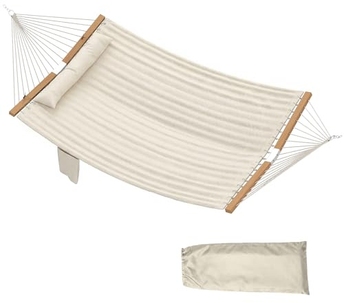 Outsunny Hamac Suspendu 325 cm Oreiller Extra-Long Tissu Matelassé Crème