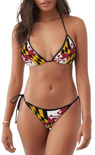 Marylands flagga bikini resort Trikini baddräkt rygglösa baddräkter för pool strand semester, Bikini 334, L