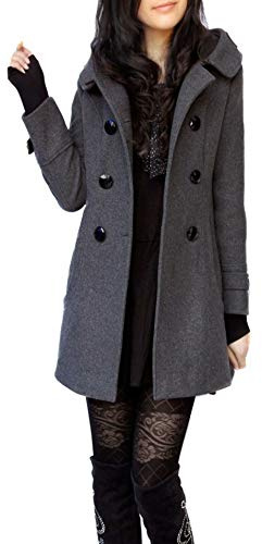 ClairSue Womens Ladies Hooded Trench Coat Outwear Warm Cotton Peacoat Jacket Overcoat