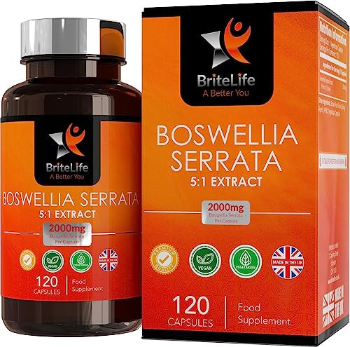 BL Boswellia Serrata | 120 Hochdosierte Weihrauchkapseln mit 5:1 Boswellia Weihrauch Extrakt – 2000mg pro Portion | Gentechnikfrei, Glutenfrei | Hergestellt in GB