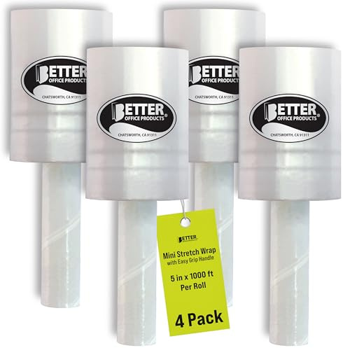 Confezione da 4 mini pellicole elastiche con impugnatura facile da impugnare, autoadesive, 12,7 cm x 30,5 m per rotolo, calibro 80, mini pellicola termoretraibile industriale, per il trasporto e la