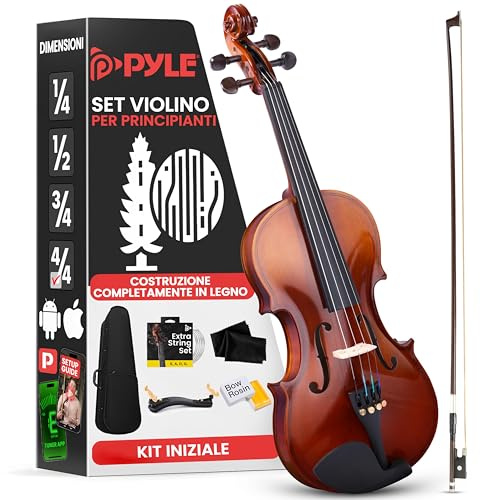 Pyle 4/4 Full Size Acoustic Violin for Beginners – Complete Violins Set with Hard Case, Bow, Extra Strings, Rosin, Full Accessories Kit - Mobile App Tuner 2 Month Free Lessons for Kids & Adults