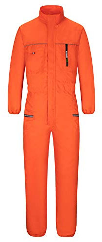 Yukirtiq Men's Work Boiler Suit Coverall Mechanics Boilersuit Stand-up Collar Garage Overalls, Orange, XS