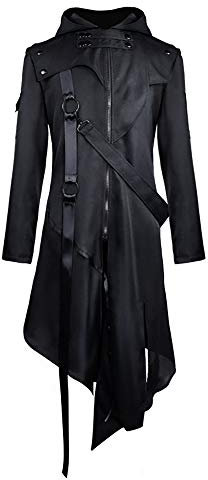 Feynman Herren Vintage Frack Steampunk Gothic Viktorianischen Retro Mittellang Mantel Punk Kapuzenjacke Smoking Uniform Fasching Karneval Cosplay Kostüm Schwarz XL