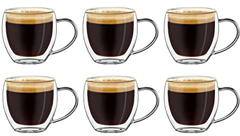 Creano Vasos espresso de doble pared con asa, 100 ml, tazas moka, vasos térmicos con efecto flotante 6x 100ml 6 piezas (paquete de 1)