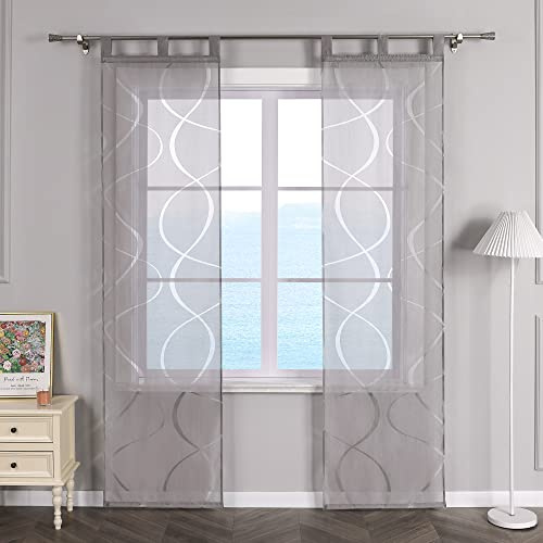 ESLIR Skjutgardiner voile ytgardiner set om 2 skjutgardiner vardagsrum gardiner med öglor gardiner transparent gardin utbrännare grå B x H 57 x 175 cm 2 stycken