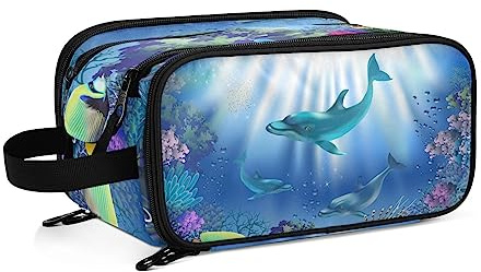 Kulturbeutel Ozean-Meerestier-Delphin Große Kosmetiktasche Kulturtasche Waschtasche Make Up Tasche Waschbeutel Schminktasche für Damen Mädchen