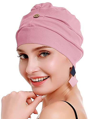 osvyo Baumwolle Chemo Kopfbedeckung für Damen Krebs Haarausfall Hut - Baumwolle Leichte Kopfbedeckung Versiegelte Verpackung MANDELROSA