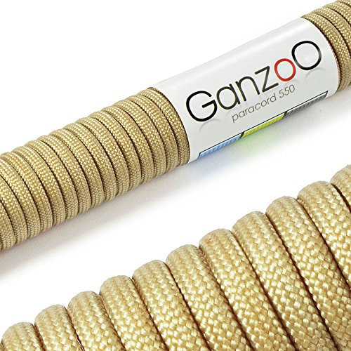Ganzoo Paracord 550, corda da 4mm, 3 Metri, Poliestere, Tipo 3-7 fili interni, fai da te guinzaglio per cani collare bracciale, campeggio sopravvivenza e corda multifunzione, beige