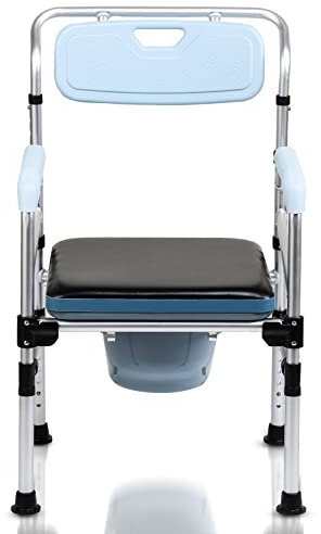 Eulenke Toilettenstuhl, Höhenverstellbar Duschstuhl Belastbarkeit bis 160kg, hochwertiger WC-Stuhl mit rutschfeste Gummifüße, Toilettenhilfen für senioren mit Armlehne, Rückenlehne und Toilette