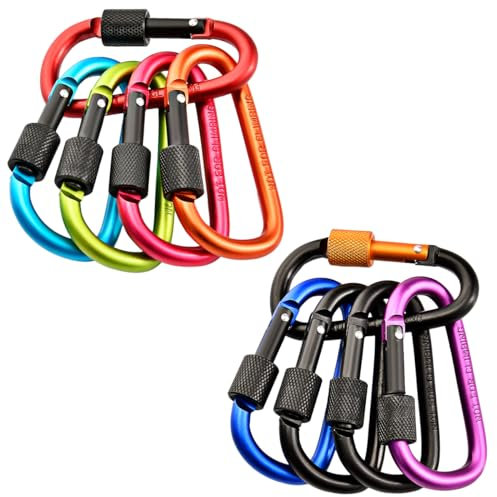 Ruayia Karabiner Schlüsselanhänger mit Schraubverschluss (10 Stück), Karabinerhaken Aluminium, Mini Schraubkarabiner für Camping, Wandern, Angeln und Outdoor, mit 1*eine Hundepfeife - Orbicular