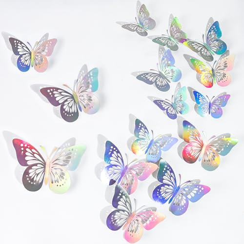 FYSL 60 Stück 3D Schmetterlinge Wandaufkleber - Selbstklebende Schmetterlingsdeko für Wohnzimmer, Schlafzimmer, Babyzimmer - Wandtattoos mit 3D-Effekt