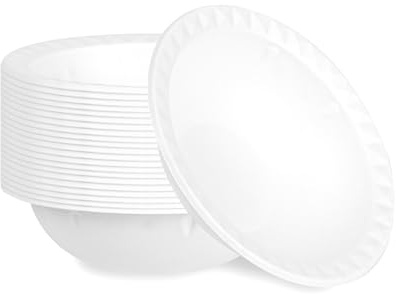 Pulp Safe No PFAS Added 16 oz White Sugarcane / Bagasse Bowl - Home Compostable, with Diamond Rim - 6 3/4 x 6 3/4 x 2 - 100 count box