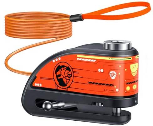 ZEXMTE Motorbike Alarm Disc Lock, 120dB USB C Rechargeable Anti-Theft Alarm Disc Brake Lock, 5.9FT Reminder Cable, Heavy-duty Waterproof Motorcycles Locks for Motorcycle, Bike, Scooter, E-Bike
