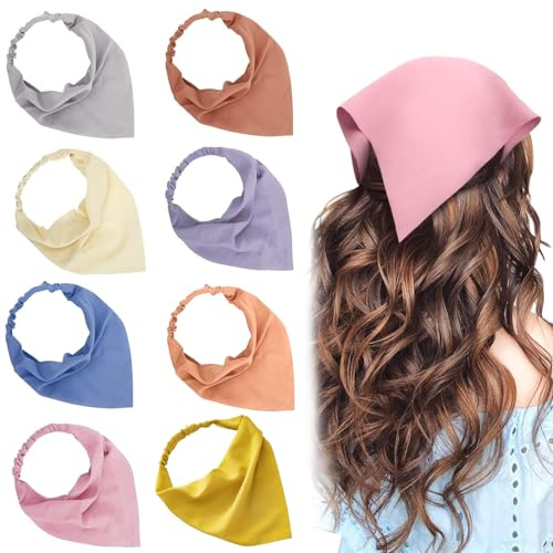 YanBous 8 Bandeaux Boho Femme en Triangle, Foulards en Chiffon Bandanas Turban Bandeaux de Cheveux Élastiques Accessoires de Tête pour Femmes et Filles.