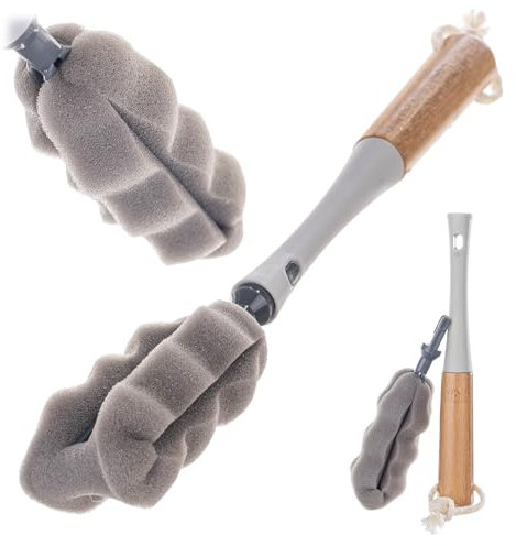 KADAX Cepillo para botellas de polipropileno y esponja, 34 x 5 x 13 cm, práctico cepillo de limpieza, limpiador de botellas para botellas de agua, cepillo de enjuague con mango largo