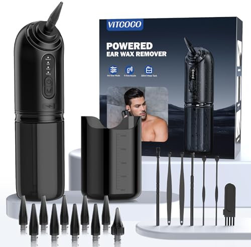VITCOCO Nettoyage Oreille, Nettoyeur Oreilles Adulte Rechargeable con 2000 mAh Batterie,Cure Oreille Adulte avec 4 Modes Nettoyage 10 Buses y Ensemble 7 Cuillères Auriculaires Ear Cleaning