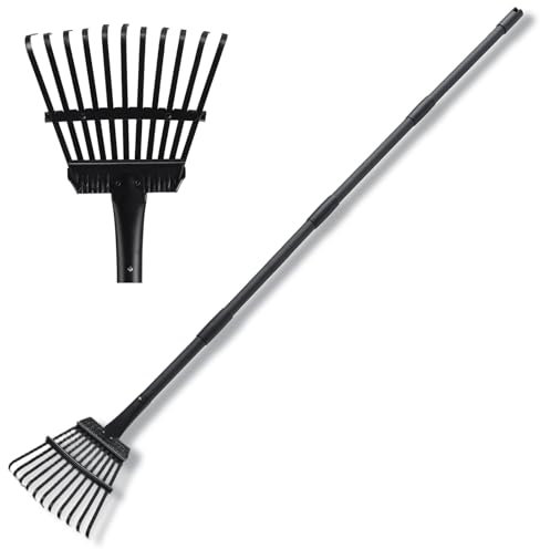 Rastrillo de Jardin pequeño con Mango Ajustable de 160 cm, rastrillo de Mano de Metal Resistente de 11 púas rastrillo de Hojas de jardín para Recoger Hojas, arbustos, matas