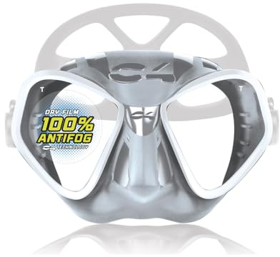 C4 Maschera CONDO-R Silver White ANTIFOG per Apnea Pesca sub Snorkeling e Immersioni (SILVER WHITE ANTIFOG)