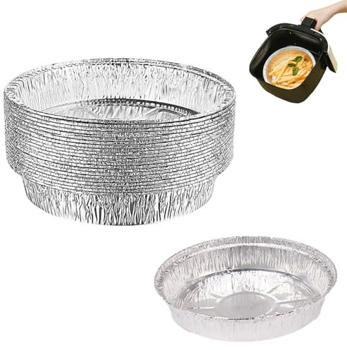 Teglie alluminio per friggitrice ad aria,Set 20pz Teglie usa e getta per pizza quiche dolci,Alluminio alimentare resistente alte temperature,Impilabili,Compatibili con friggitrice ad aria e forno,23cm