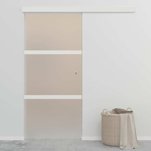 Homgoday Puerta corredera Vidrio ESG y Aluminio Plateado 90x212 cm Sistema de suspensión Seguro
