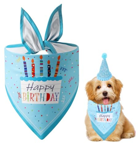 DOKRIN Bandanas for Dogs, 1 x Dreieckstuch für Hundegeburtstage kleines und mittelgroßes Haustier-Geburtstagsparty-Zubehör Hundehalstuch (blau)