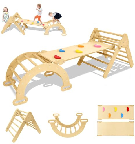ACXIN Montessori 3 en 1 - Estructura de escalada para interiores para niños con triángulo de escalada y arco de escalada, juego de parque infantil interior de madera de abedul, estructura de escalada
