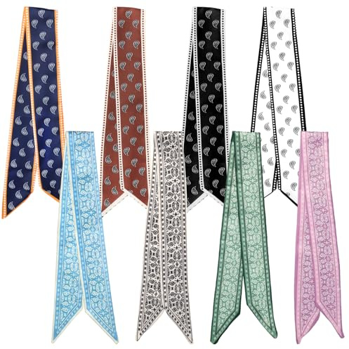 loghohu 8Pcs Fashion Scarves for Women, Hair Scarf Silky Satin Headscarf Lightweight Boho Purse Scarf for Handbags Bags Hair Neck Accessories