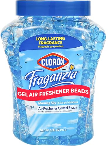 Clorox Fraganzia Crystal Beads Air Freshener, Long Lasting Room Deodorizer and Odor Eliminator Gel Beads to Freshen Home, Car, or Office, Morning Sky Scent, 12 Fl Oz
